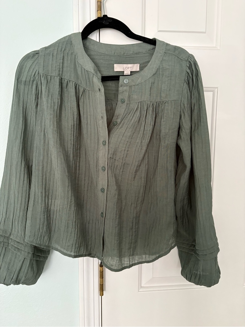 LOFT Soft Sage Green Pintuck Button-Front Blouse